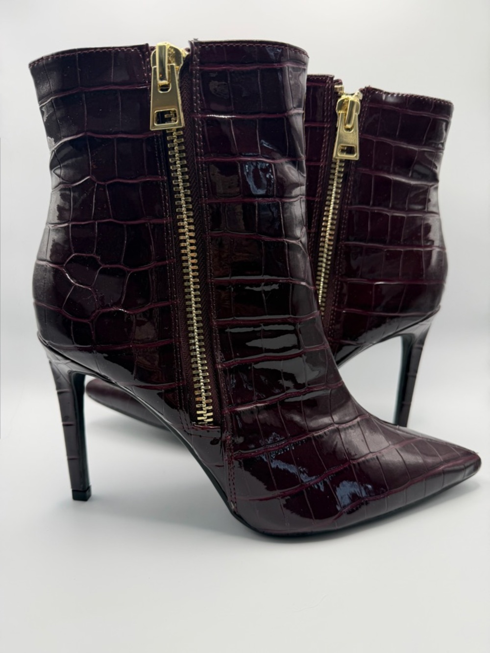 INC International Concepts Women’s Burgundy Croc-Effect Pointed Toe Booties